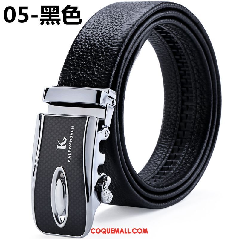 Ceinture Homme Cuir Véritable Boucle Automatique Noir, Ceinture Boite Cadeau Loisir