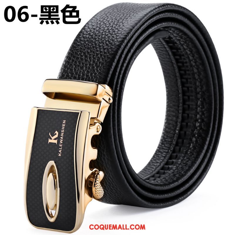 Ceinture Homme Cuir Véritable Boucle Automatique Noir, Ceinture Boite Cadeau Loisir