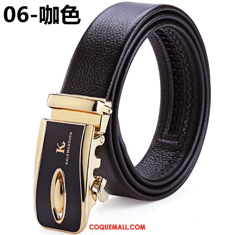 Ceinture Homme Cuir Véritable Boucle Automatique Noir, Ceinture Boite Cadeau Loisir