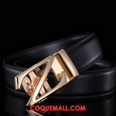 Ceinture Homme Cuir Véritable Jeunesse Étudiant, Ceinture Boucle Automatique Loisir Gold