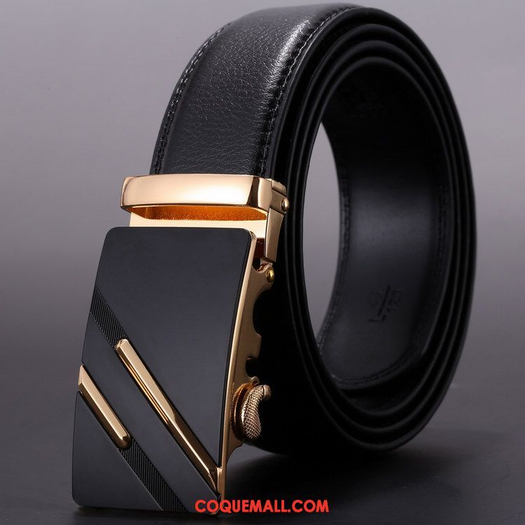 Ceinture Homme Cuir Véritable Jeunesse Étudiant, Ceinture Boucle Automatique Loisir Gold