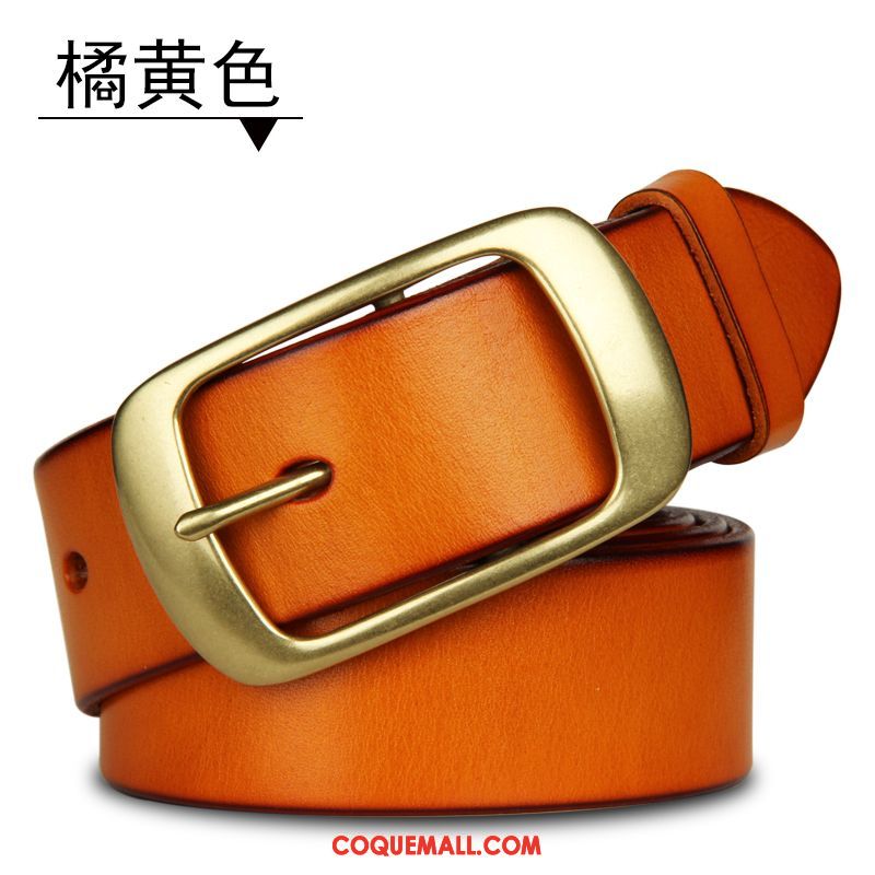 Ceinture Homme Cuir Véritable Rétro Couche De Tête, Ceinture All-match Noir Orange