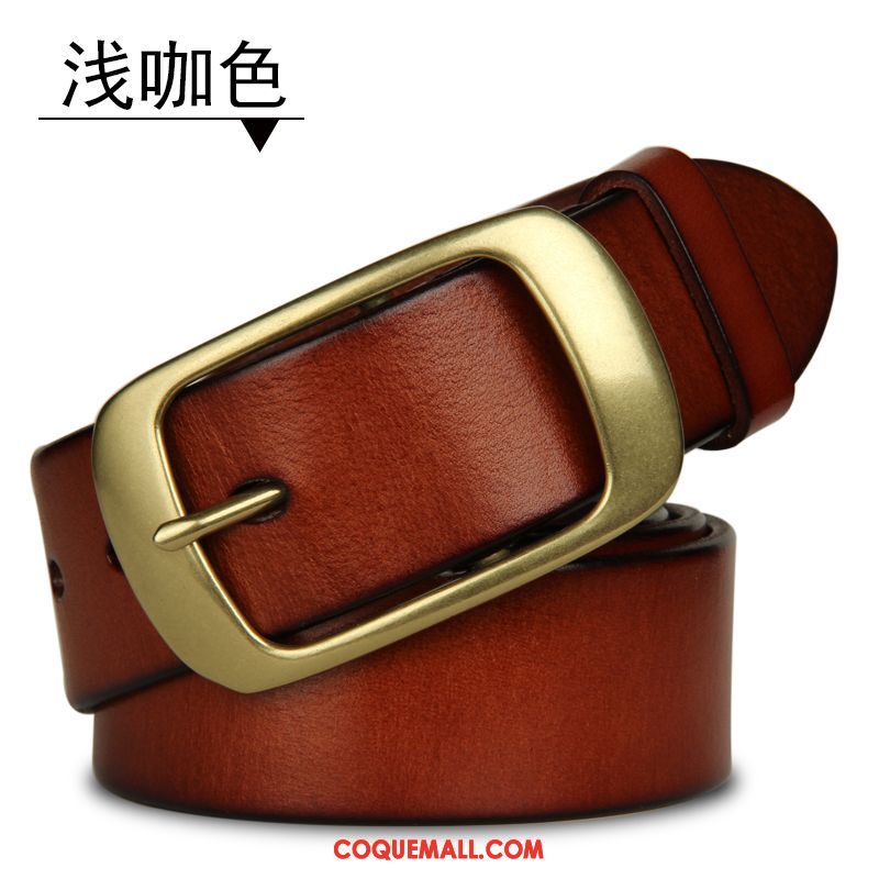 Ceinture Homme Cuir Véritable Rétro Couche De Tête, Ceinture All-match Noir Orange