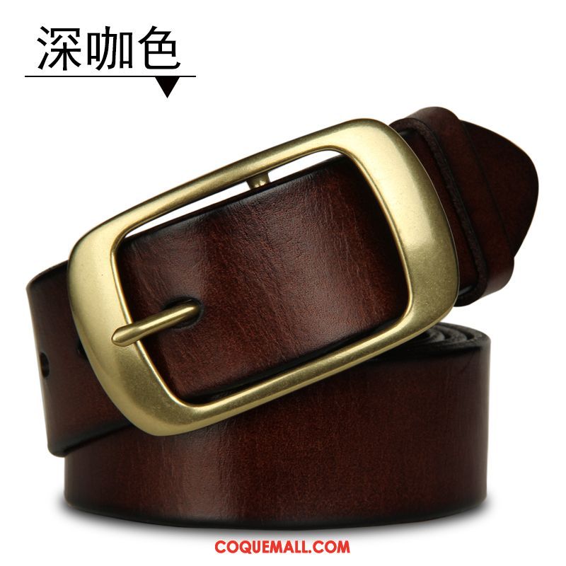 Ceinture Homme Cuir Véritable Rétro Couche De Tête, Ceinture All-match Noir Orange