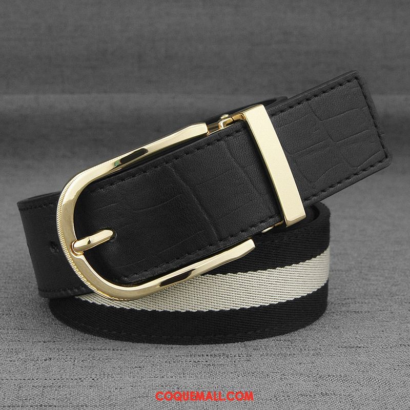 Ceinture Homme Jeunesse Boucle Simple, Ceinture Tendance Cuir Véritable Blau Gold