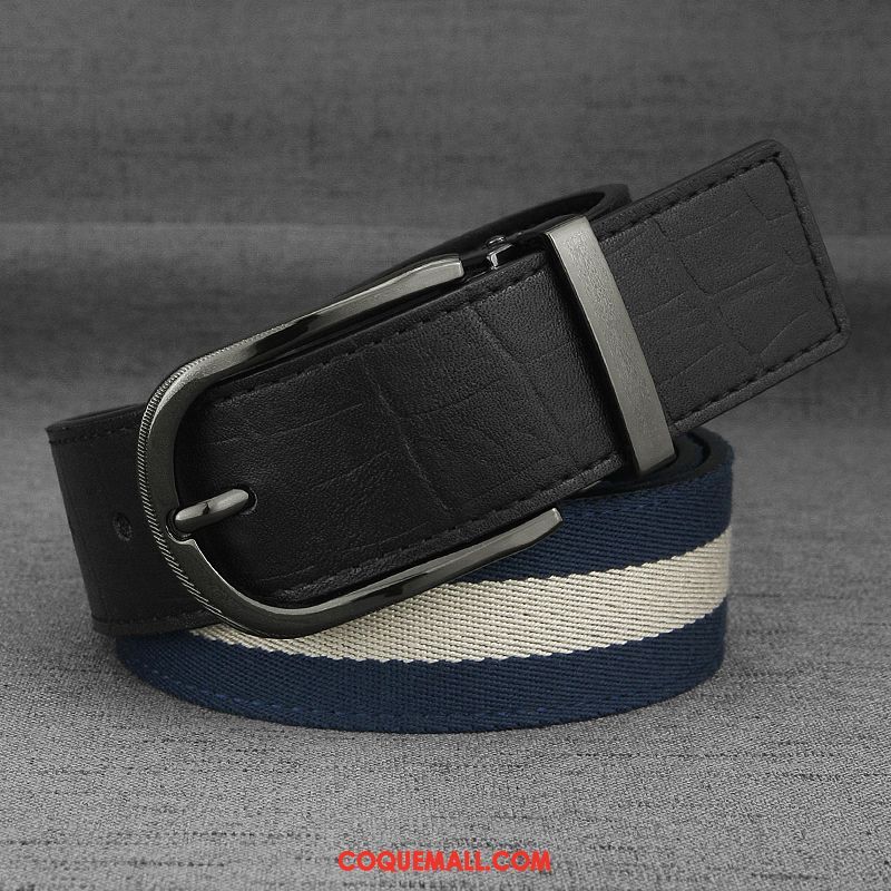 Ceinture Homme Jeunesse Boucle Simple, Ceinture Tendance Cuir Véritable Blau Gold