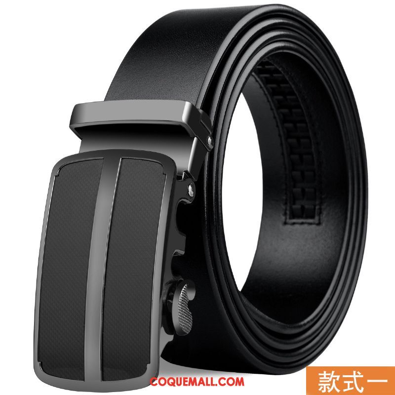 Ceinture Homme Loisir Noir Couche De Tête, Ceinture Cuir De Vache Tendance