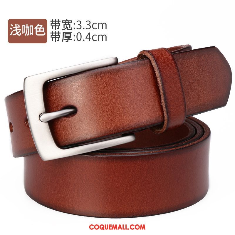 Ceinture Homme Loisir Étroit Boucle, Ceinture Cuir Véritable Couche De Tête Braun