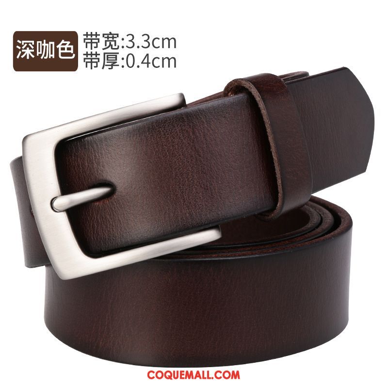 Ceinture Homme Loisir Étroit Boucle, Ceinture Cuir Véritable Couche De Tête Braun