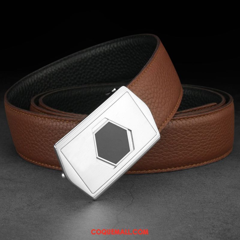 Ceinture Homme Mode Cuir Véritable Britanique, Ceinture Loisir Argenté