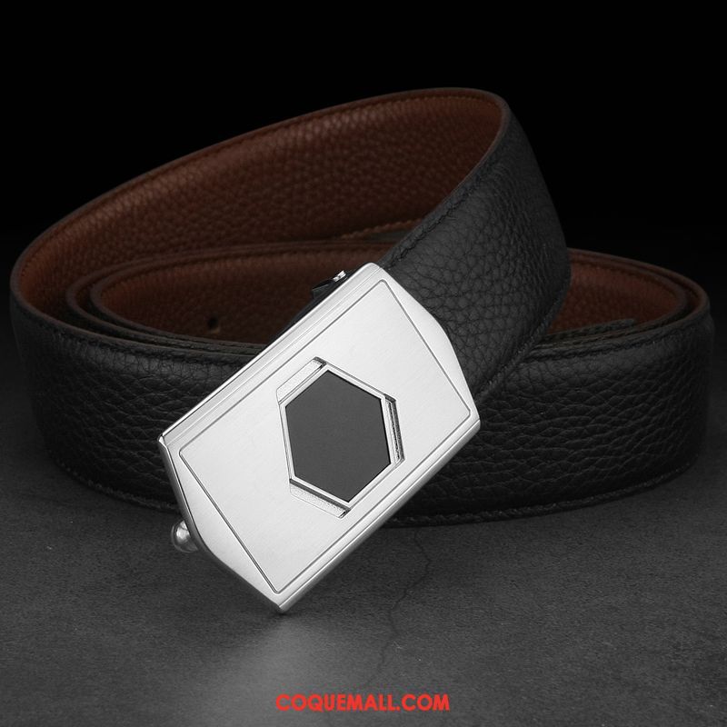 Ceinture Homme Mode Cuir Véritable Britanique, Ceinture Loisir Argenté