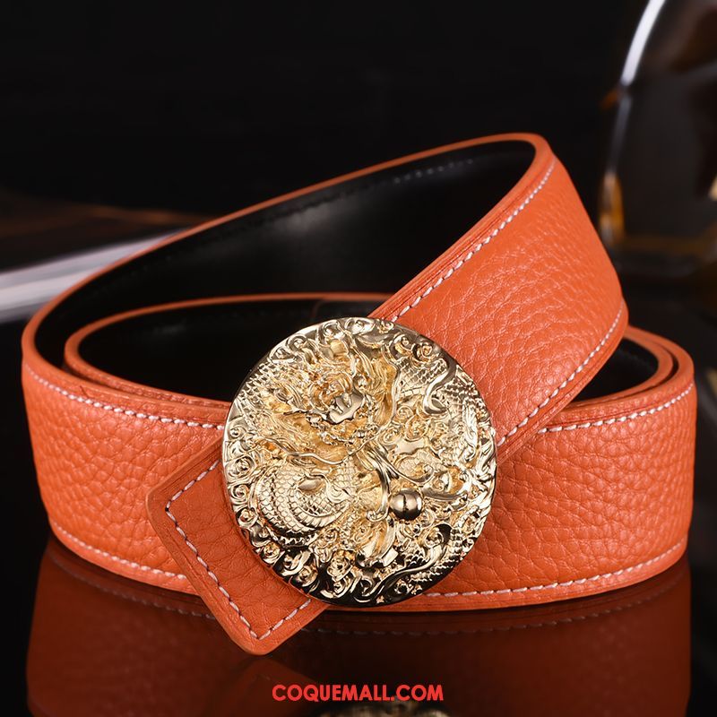 Ceinture Homme Mode Dragon Tendance, Ceinture All-match Cuir Véritable Orange