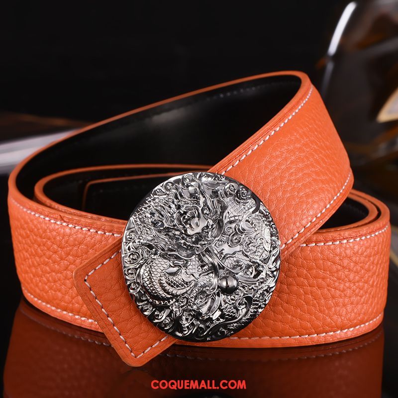 Ceinture Homme Mode Dragon Tendance, Ceinture All-match Cuir Véritable Orange