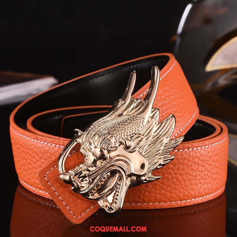 Ceinture Homme Mode Dragon Tendance, Ceinture All-match Cuir Véritable Orange