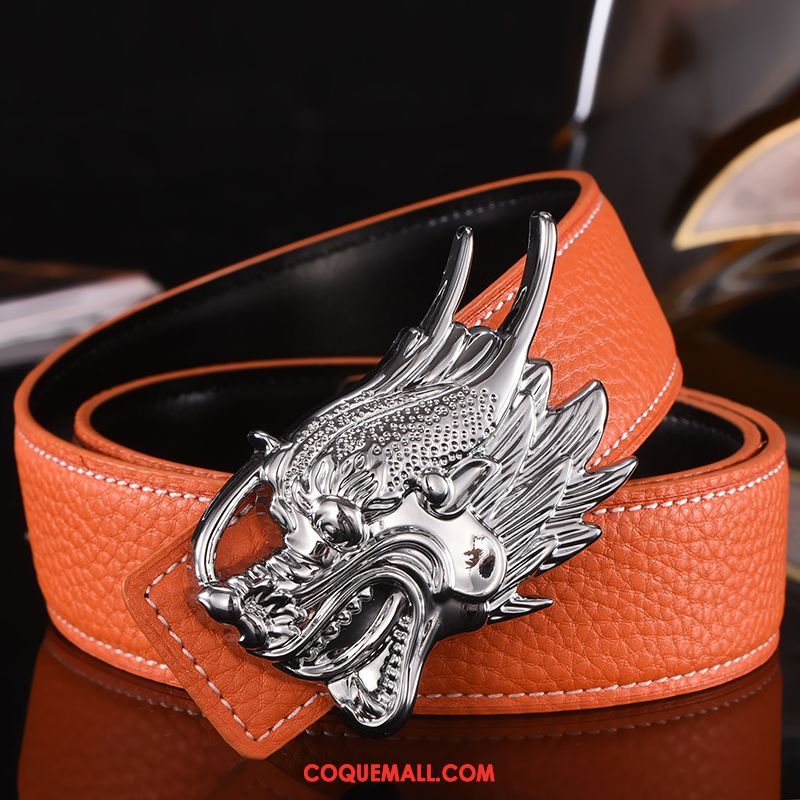 Ceinture Homme Mode Dragon Tendance, Ceinture All-match Cuir Véritable Orange