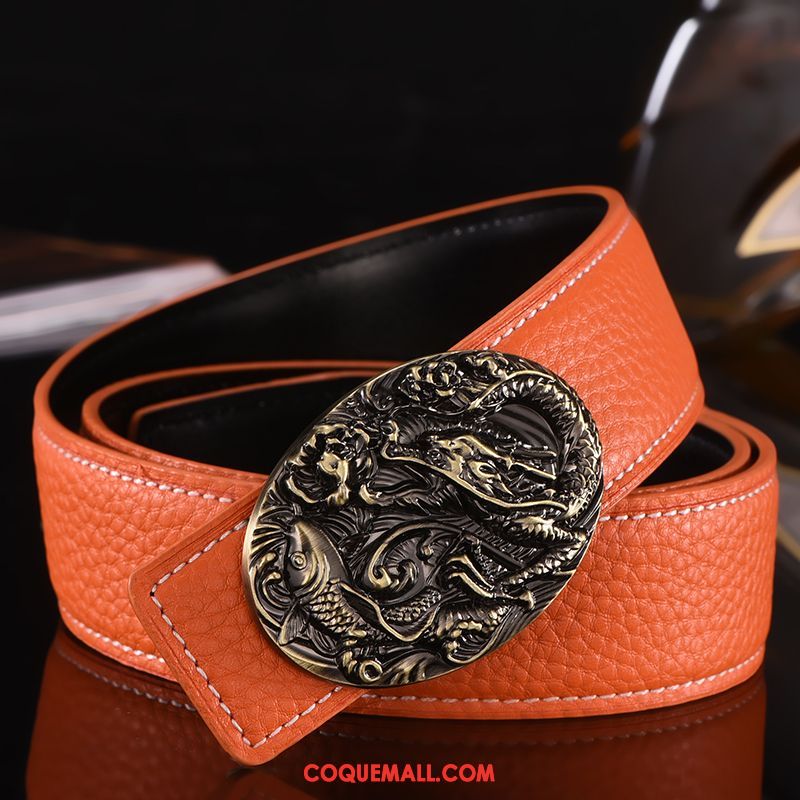 Ceinture Homme Mode Dragon Tendance, Ceinture All-match Cuir Véritable Orange