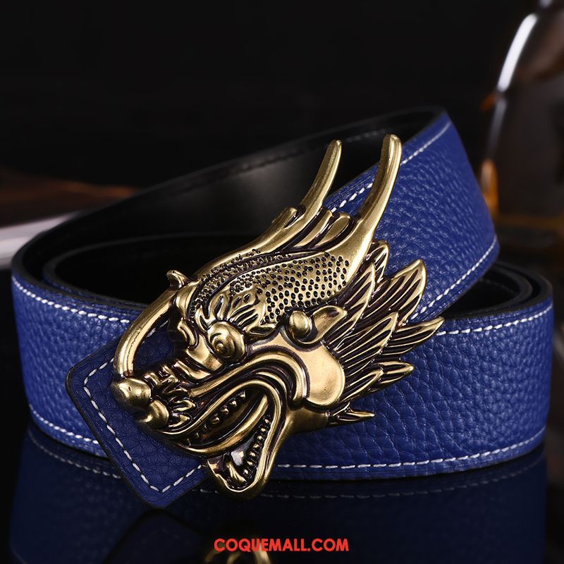 Ceinture Homme Mode Dragon Tendance, Ceinture All-match Cuir Véritable Orange