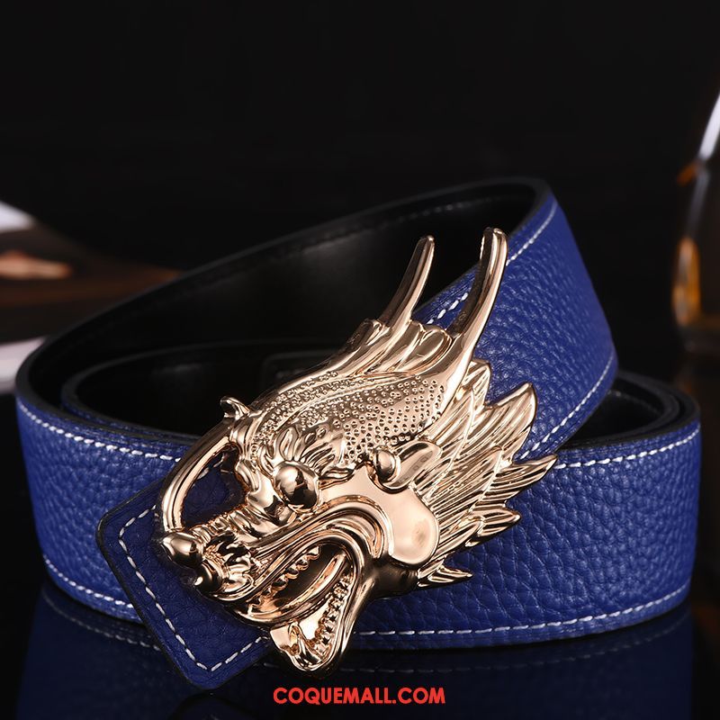 Ceinture Homme Mode Dragon Tendance, Ceinture All-match Cuir Véritable Orange