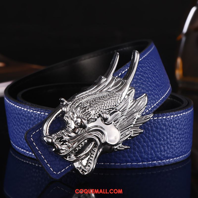 Ceinture Homme Mode Dragon Tendance, Ceinture All-match Cuir Véritable Orange