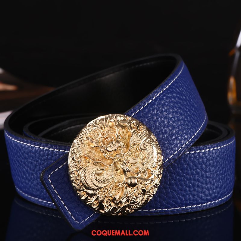 Ceinture Homme Mode Dragon Tendance, Ceinture All-match Cuir Véritable Orange