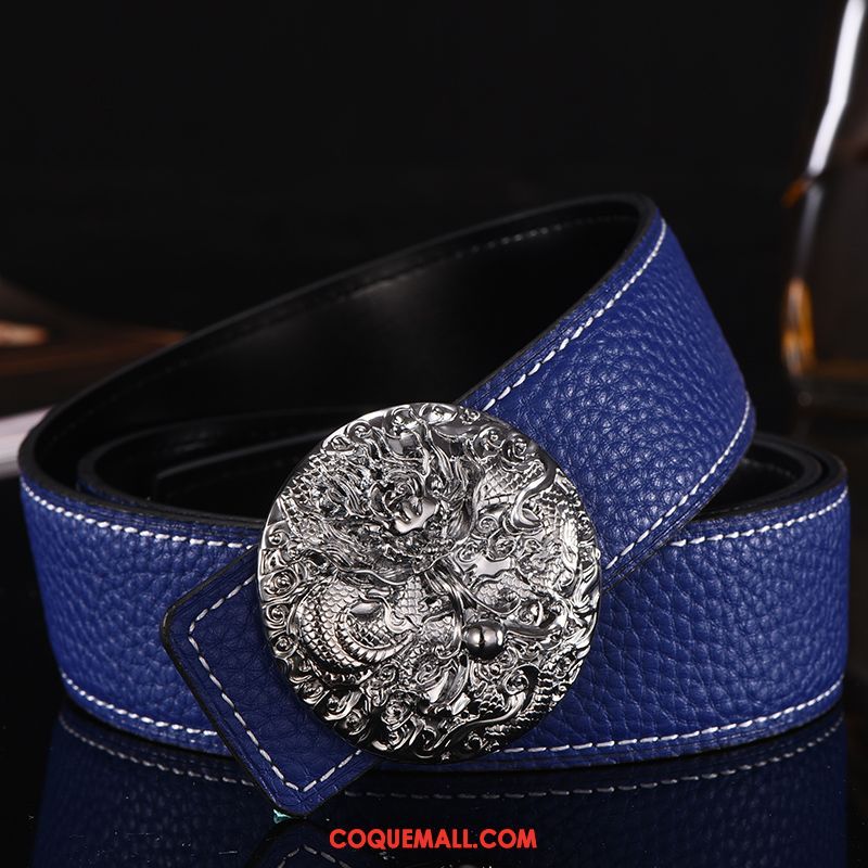 Ceinture Homme Mode Dragon Tendance, Ceinture All-match Cuir Véritable Orange