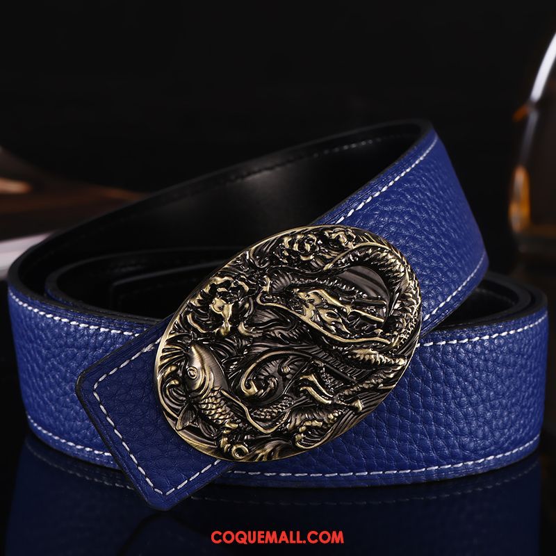 Ceinture Homme Mode Dragon Tendance, Ceinture All-match Cuir Véritable Orange