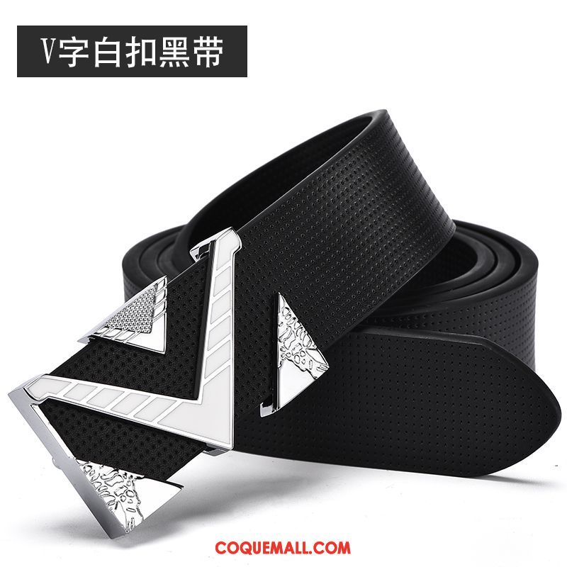 Ceinture Homme Noir Blanc All-match, Ceinture Cuir Véritable Tendance