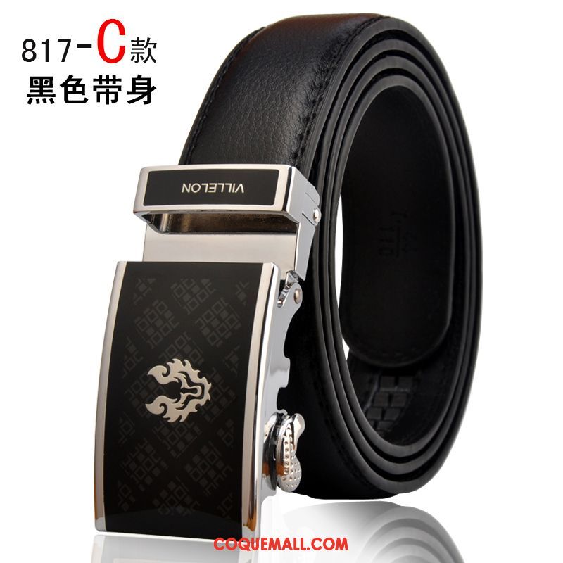 Ceinture Homme Noir Boucle Automatique Cuir De Vache, Ceinture Entreprise Loisir Braun