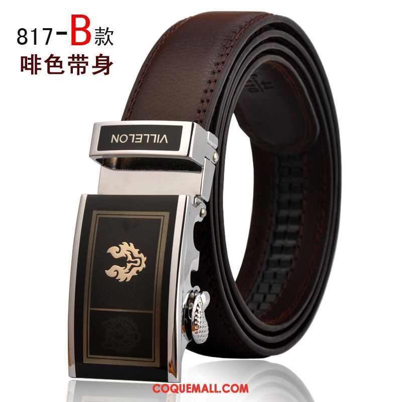 Ceinture Homme Noir Boucle Automatique Cuir De Vache, Ceinture Entreprise Loisir Braun