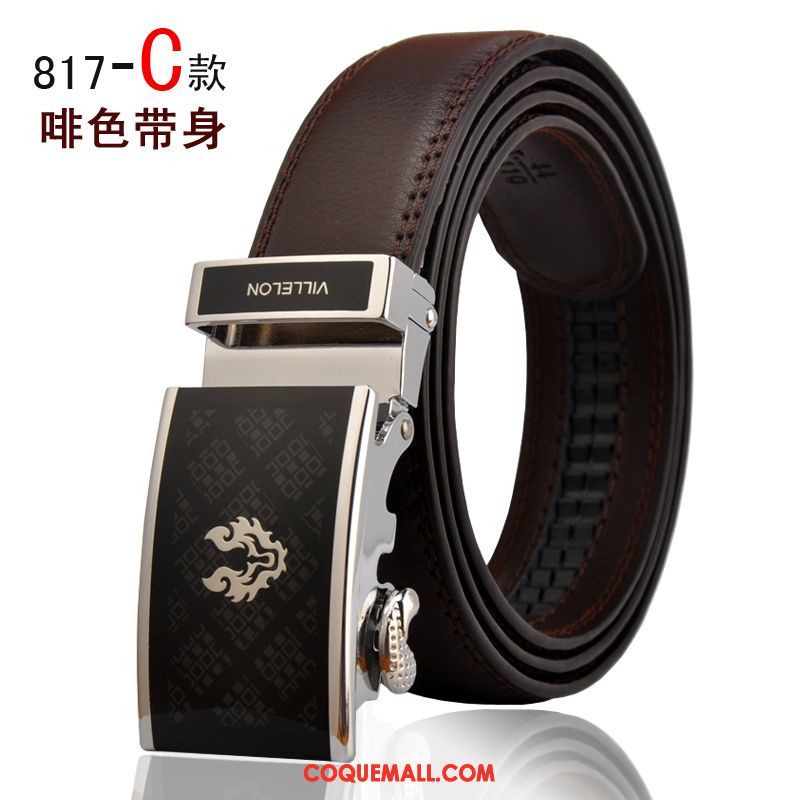 Ceinture Homme Noir Boucle Automatique Cuir De Vache, Ceinture Entreprise Loisir Braun