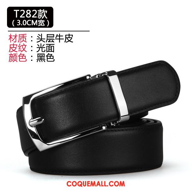 Ceinture Homme Noir Loisir Boucle, Ceinture Entreprise Cuir De Vache