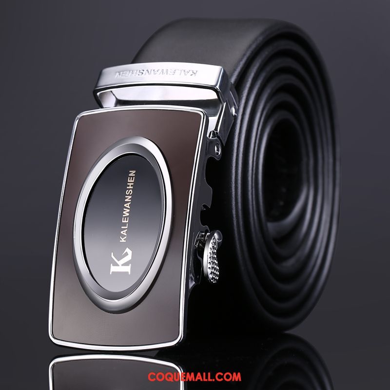 Ceinture Homme Noir Personnalité Cuir Véritable, Ceinture Tendance Cuir De Vache