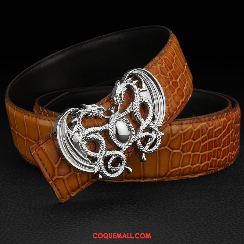 Ceinture Homme Personnalité Cuir Véritable Jeunesse, Ceinture Dragon Crocodile Modèle Braun Gold