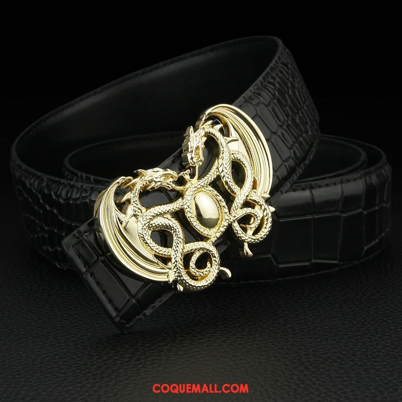 Ceinture Homme Personnalité Cuir Véritable Jeunesse, Ceinture Dragon Crocodile Modèle Braun Gold