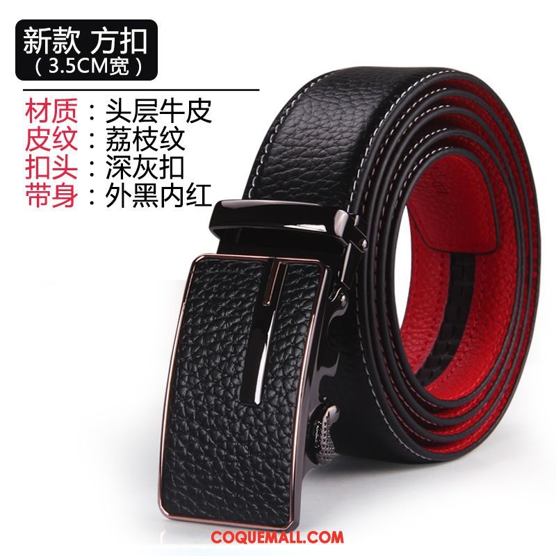 Ceinture Homme Pure Cuir De Vache Rouge, Ceinture Boucle Automatique Cuir Véritable