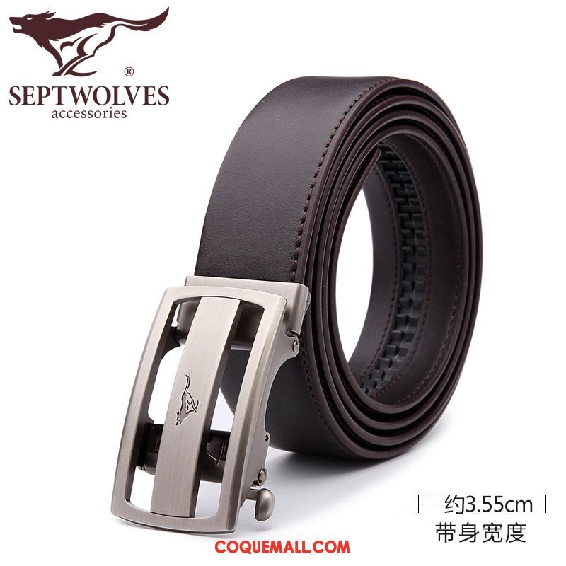 Ceinture Homme Pure Entreprise Boucle Automatique, Ceinture Cuir De Vache Noir