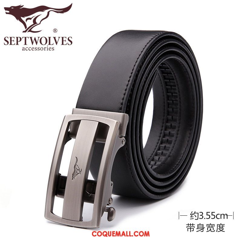 Ceinture Homme Pure Entreprise Boucle Automatique, Ceinture Cuir De Vache Noir