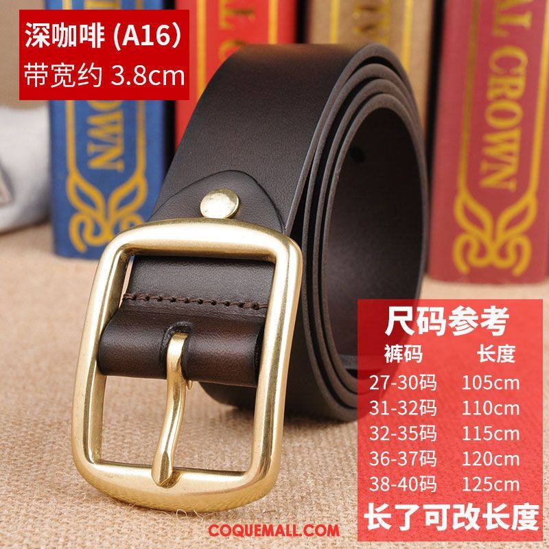 Ceinture Homme Rétro Jeans Couche De Tête, Ceinture Pure Cuir De Vache Braun