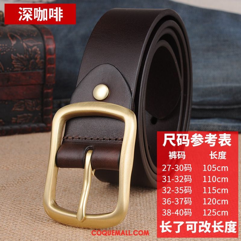 Ceinture Homme Rétro Jeans Couche De Tête, Ceinture Pure Cuir De Vache Braun