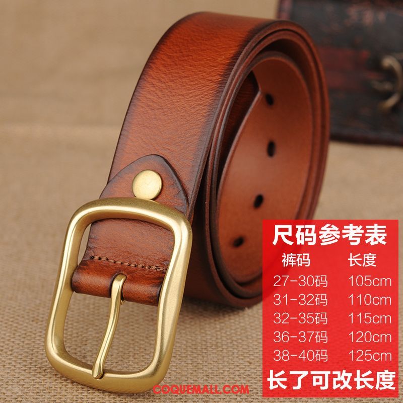 Ceinture Homme Rétro Jeans Couche De Tête, Ceinture Pure Cuir De Vache Braun