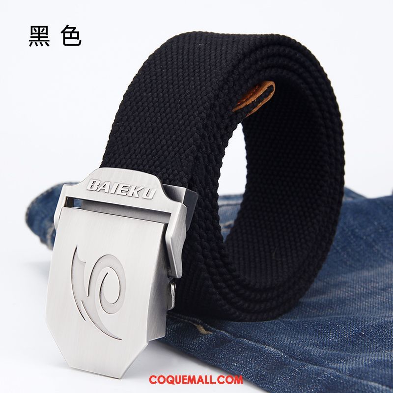 Ceinture Homme Toile Rayé Jeunesse, Ceinture Boucle Automatique Loisir Khaki