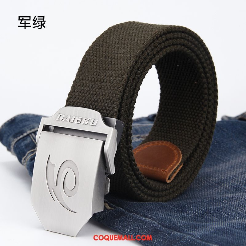 Ceinture Homme Toile Rayé Jeunesse, Ceinture Boucle Automatique Loisir Khaki