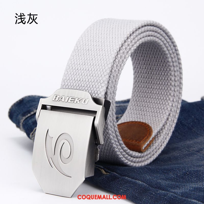 Ceinture Homme Toile Rayé Jeunesse, Ceinture Boucle Automatique Loisir Khaki