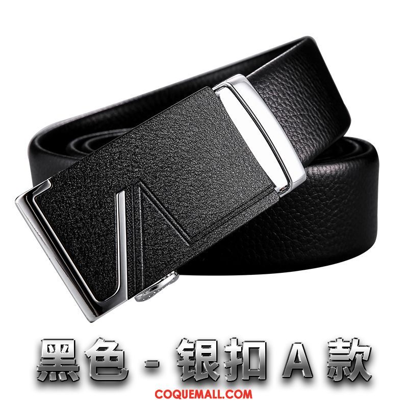 Ceinture Homme Âge Moyen Boucle Automatique All-match, Ceinture Loisir Noir