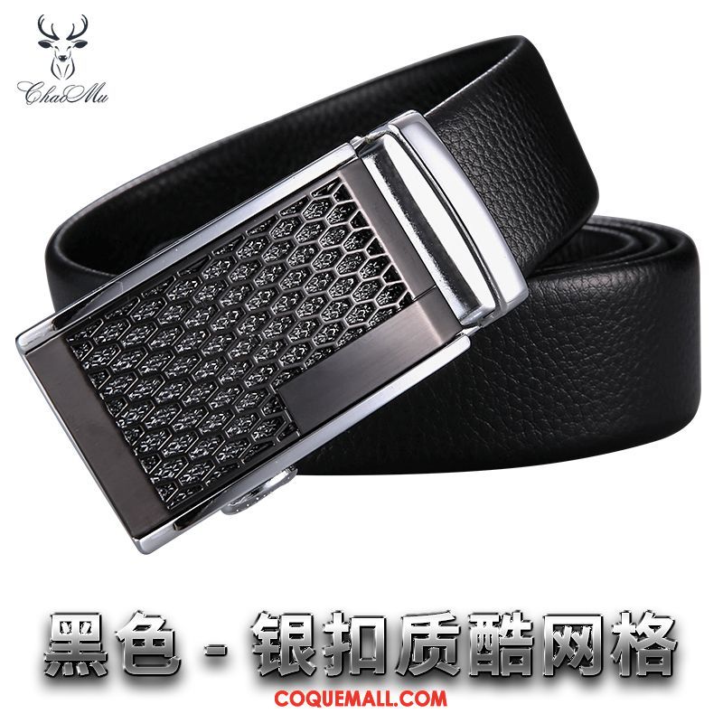 Ceinture Homme Âge Moyen Boucle Automatique All-match, Ceinture Loisir Noir