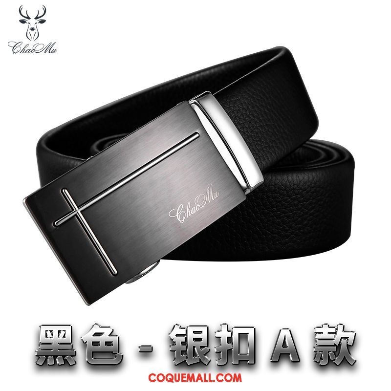 Ceinture Homme Âge Moyen Boucle Automatique All-match, Ceinture Loisir Noir