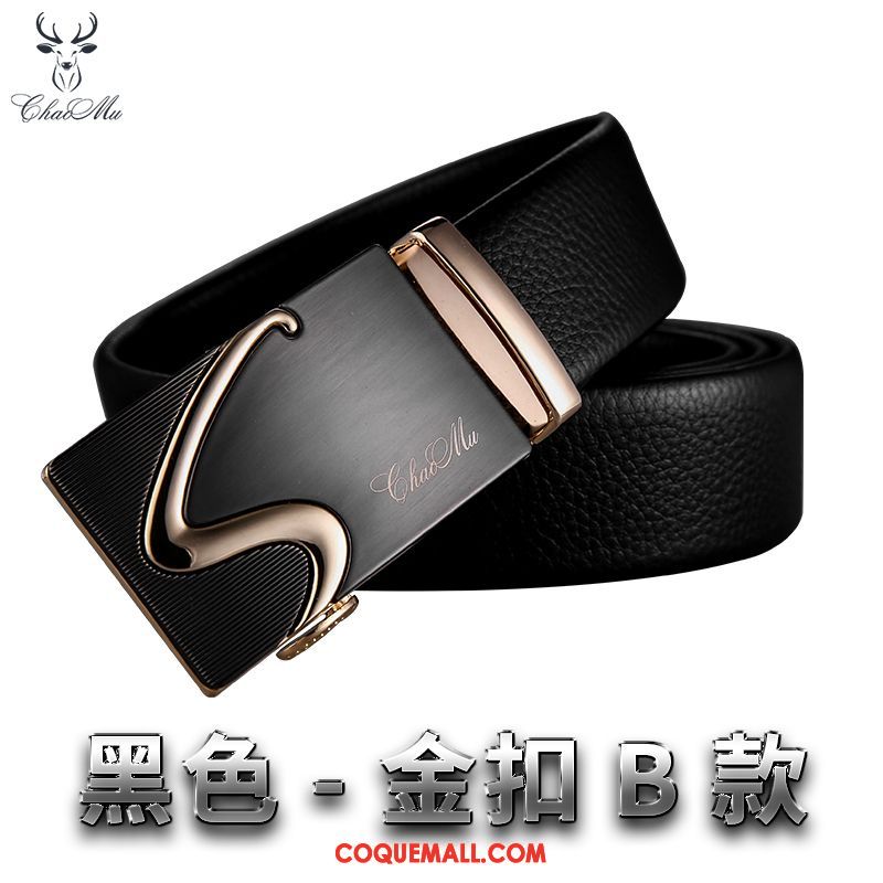 Ceinture Homme Âge Moyen Boucle Automatique All-match, Ceinture Loisir Noir