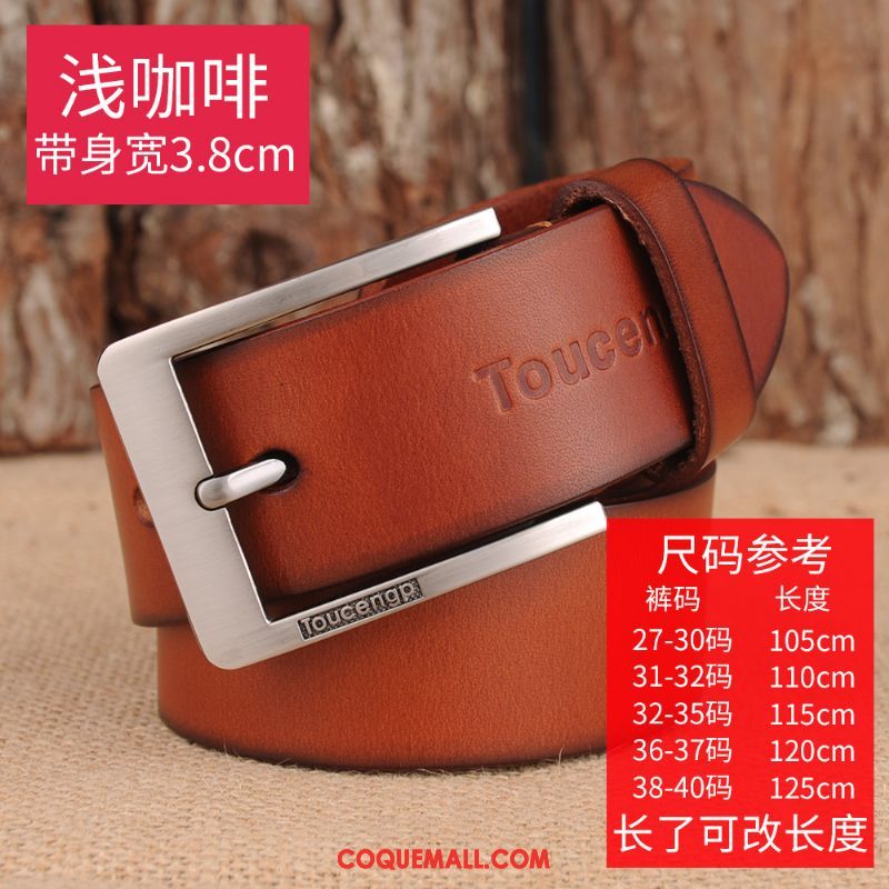 Ceinture Homme Âge Moyen Simple Cuir Véritable, Ceinture Pure Cuir De Vache Braun