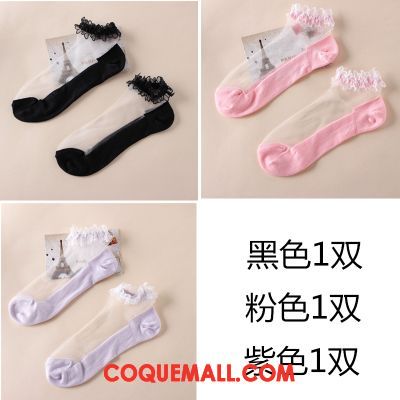 Chaussette Femme Chaussette Courte Coton Section Mince, Chaussette Soie Dentelle