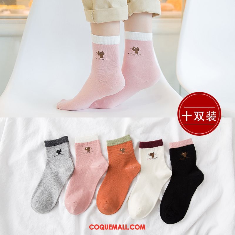 Chaussette Femme Longue Milieu Été, Chaussette Chaussettes En Coton Section Mince